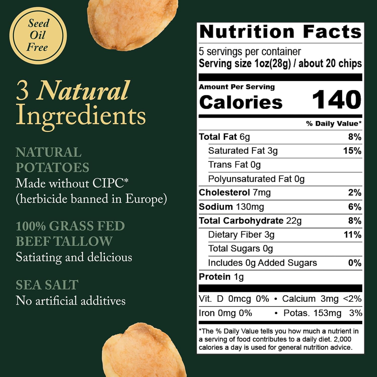Ancient Crunch Vandy Crisps Grass-Fed Beef Tallow Potato Chips Seed Oil-Free Crunchy 6-Pack 5 oz