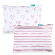 Biloban 100% Jersey Cotton Ultra Soft Toddler Pillowcase, 14"x19", 2 Pack, White Heart & Pink Strip