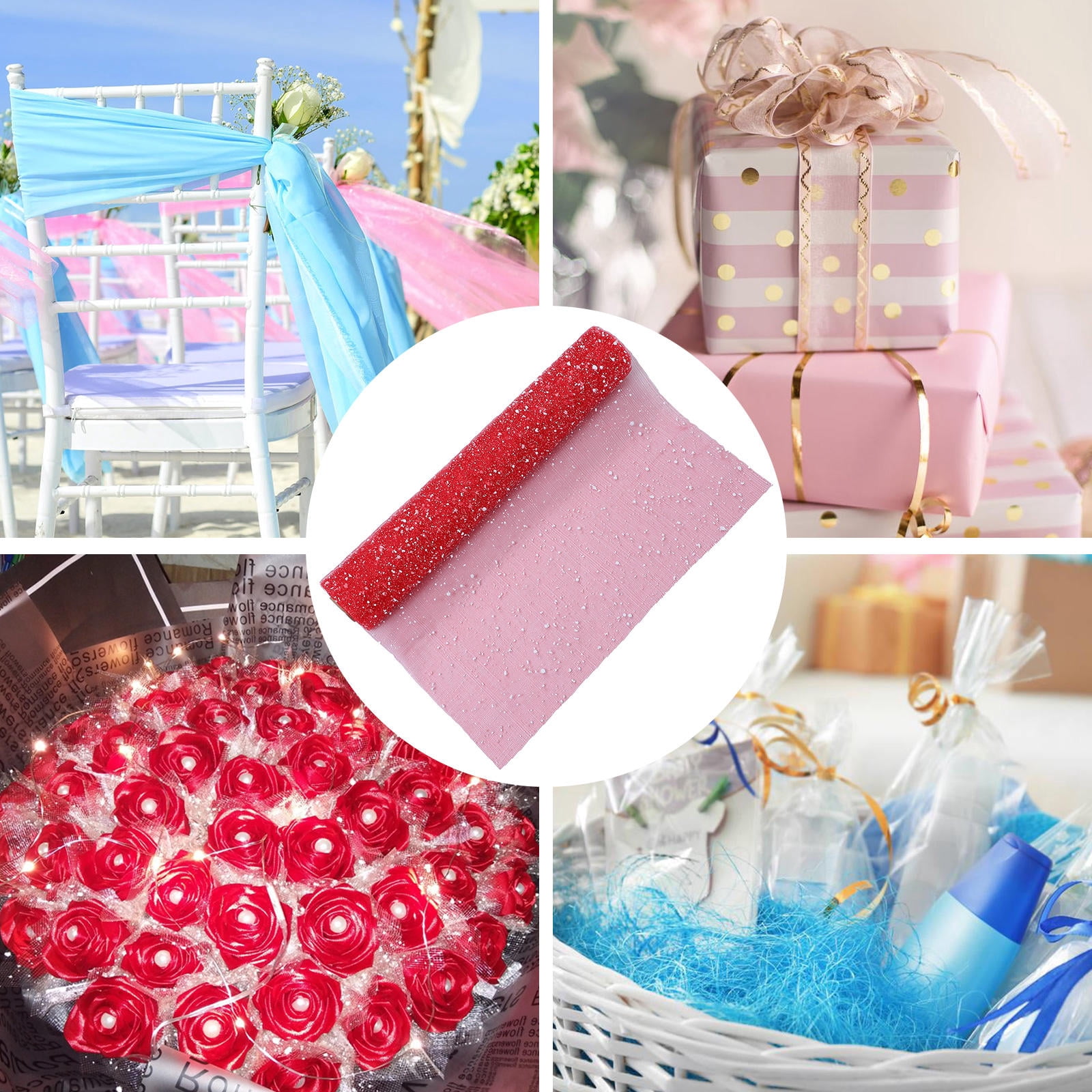HONMEET Red Bouquet Wrapping Material Yarn Snow Gauze for Flower Decoration and Packaging 10.5x10.5 Inches