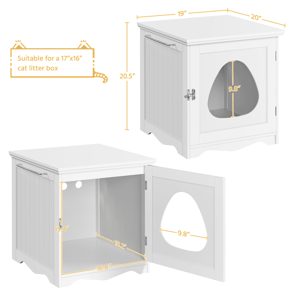 Alden Design Wooden Enclosed Litter Box Cat House Side Table, White