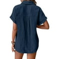 thumbnail image 5 of Womens Gauze Shirts Button Down Dressy Casual Tops Rolled Cuffed Short Sleeve Casual Loose Fit Gauze Tops Short Sleeve V Neck Shirts Short Sleeve Casual Work Blouse Plus Size Shirts Navy Xl, 5 of 9