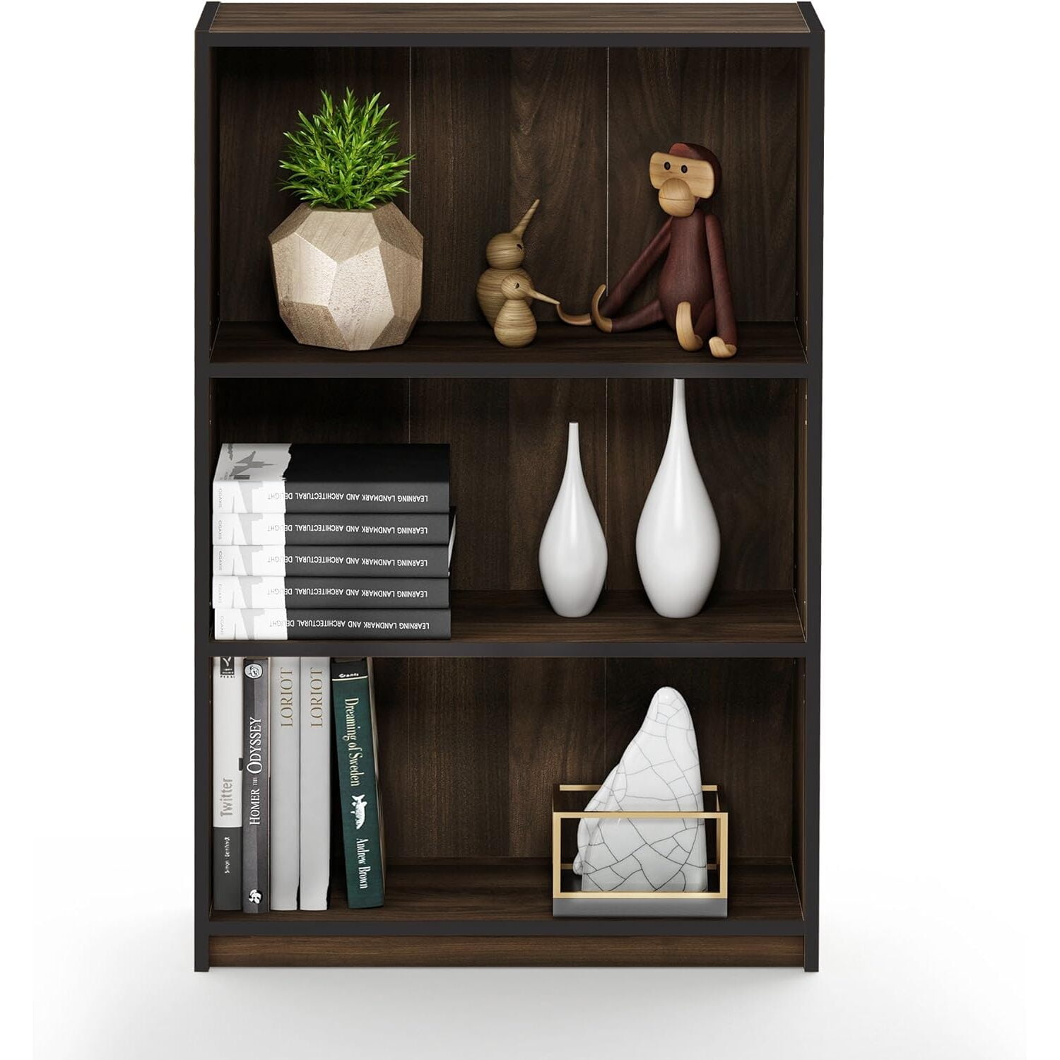 Furinno JAYA Simple Home 3-Tier Adjustable Shelf Bookcase, Columbia Walnut