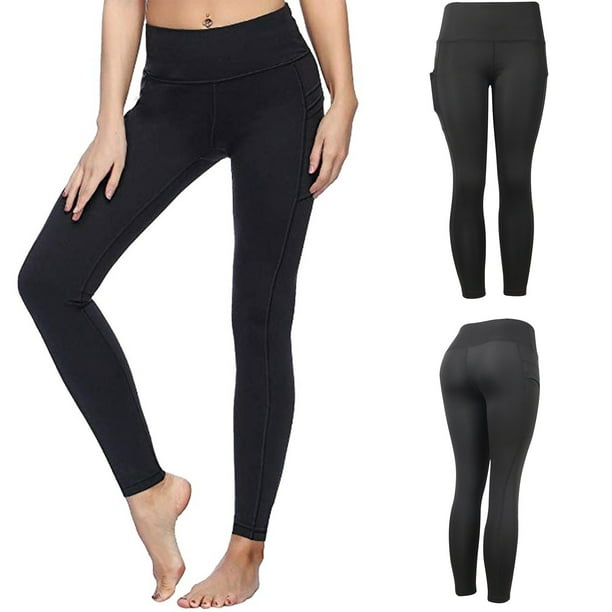 CEHVOM Women Casual Solid Two-Pocket Leggings Sports Nine-Point Yoga Pants  