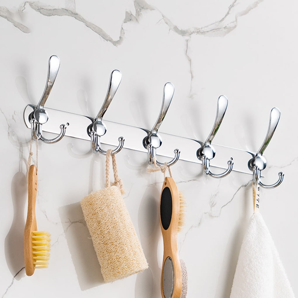 ROBOT-GXG Coat Rack Wall Mounted - Coat Hanging Hooks - Metal Coat Hook Rail - Wall Mounted Coat Rack with 5 Hooks Stainless Steel Coat Rack Hanger Hanging Hooks Rack for Coat Hat Towel