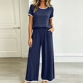 thumbnail image 2 of Zynoxe Plus Size Pajamas Set Women Contrast Trim Short Sleeve Tops and Wide Leg Pants Sleepwear Sets Casual Stretchy Loose Lounge Sets, 2 of 6