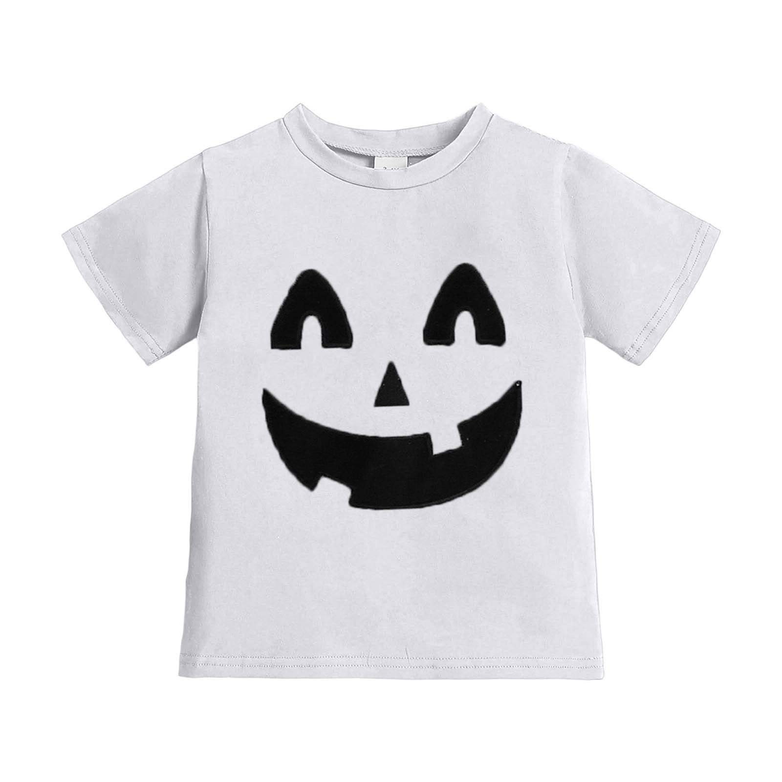 Glisme Big Boys Girls Helloween T Shirt Simple Pumpkin Face Short Sleeve Crew Neck Autumn Daily Tees Kid Boys Girls Cozy Soft Sweatshirts Size 10-11 Years White