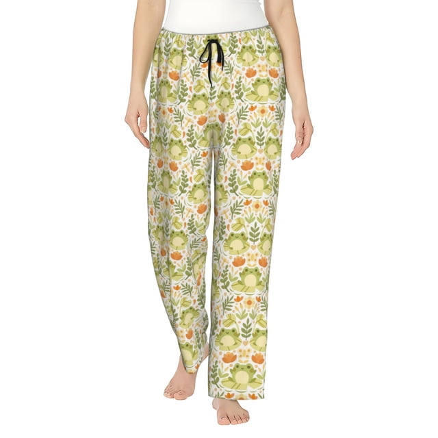 Balery Frogs And Botanical Pantalones de pijama para mujer, pijamas ultraligeros, pantalones de estar por casa-Large