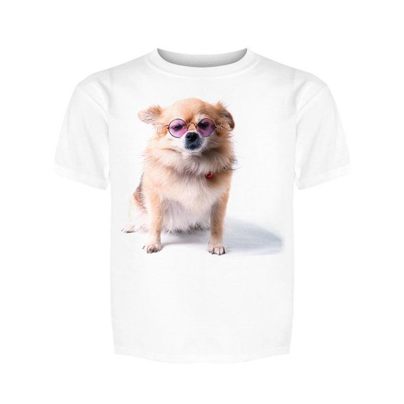 Small Dog With Glasses Sitting Tee Girl's -Image by Shutterstock
