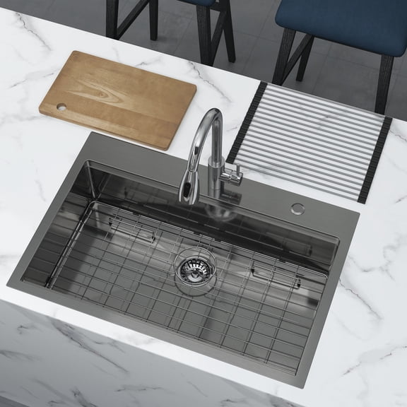 Kviwasha 33x22 Undermount Kitchen Sink Single Bowl Basin Stainless Steel Kitchen Bar with Multiple Accessories