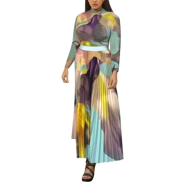 Gibobby Vestido Casual para Mujer Conjunto de falda midi plisada y top cruzado con estampado floral elegante para mujer(Azul,G)