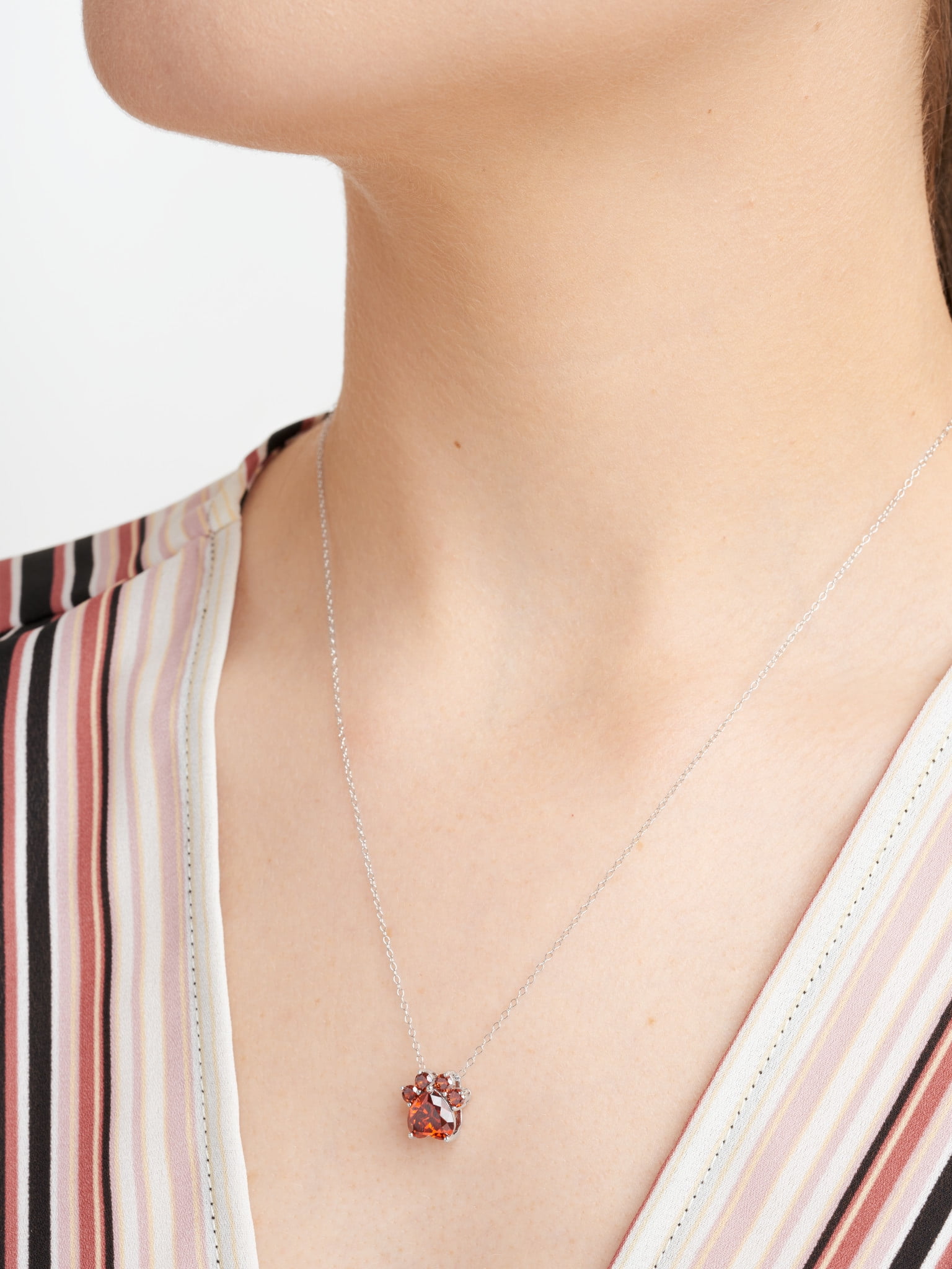 Forever Facets Jewelry Platinum over Sterling Silver Simulated Garnet Paw Print Necklace