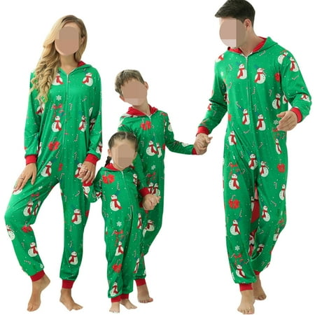 

Christmas Family Pajamas Matching Set Snowman Onesies Jumpsuits Adults Kids Baby Pjs Sleepwear Homewear Outfit Green