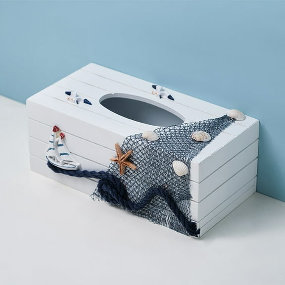 SEWCHICS Sea Themed Tissue Box Multi 1Pcs 9.4x4.7x3.7in Wood Resin