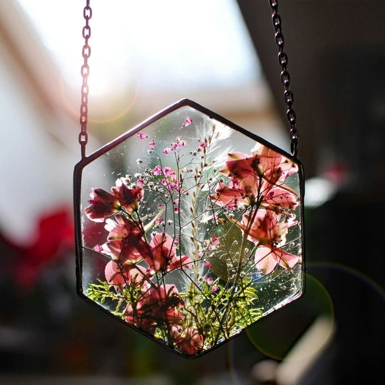 Acrylic Frame Pressed Flowers Hanging Picture Artificial Dried Plants Wall Pendant with Chain Kids Art Photo Display, Girl's, Size: Vertical