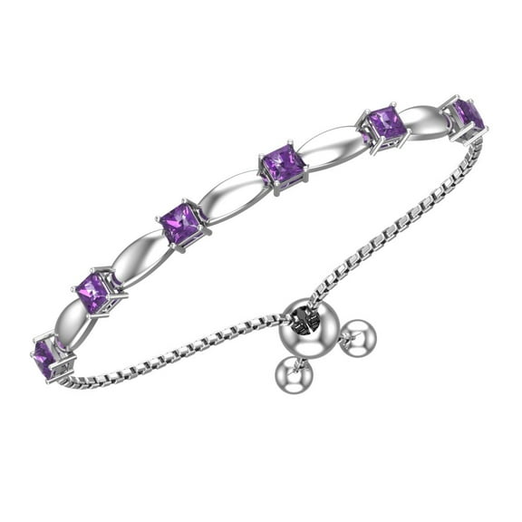Solid Sterling Silver 4mm Bracelet with Silicon Bead Clasp in Amethyst