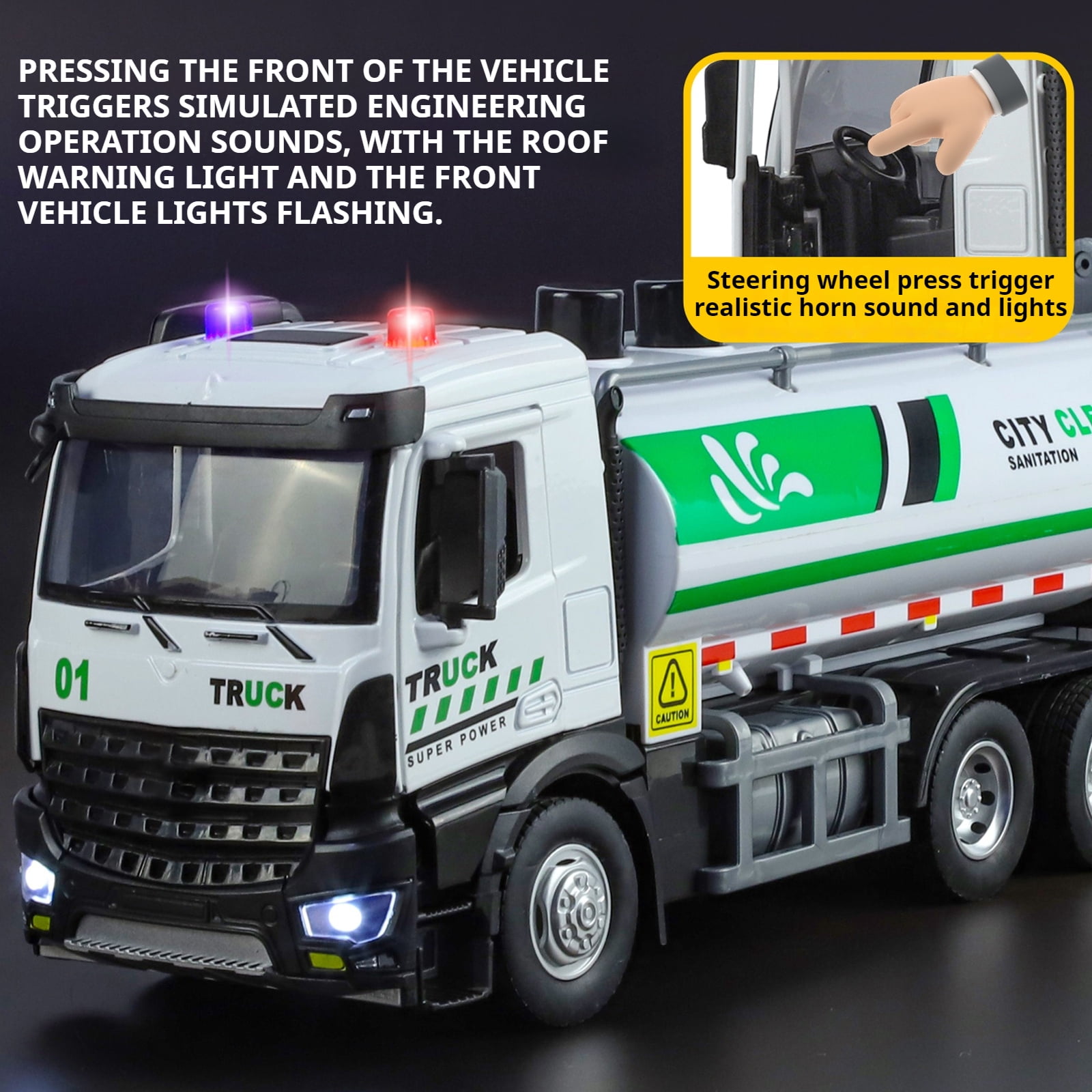 Anmyjuly Large Urban Sanitation Vehicle Alloy Diecast Truck Model City Sprinkler Truck Toys Multifunctional Children's Toys Gift for Kids