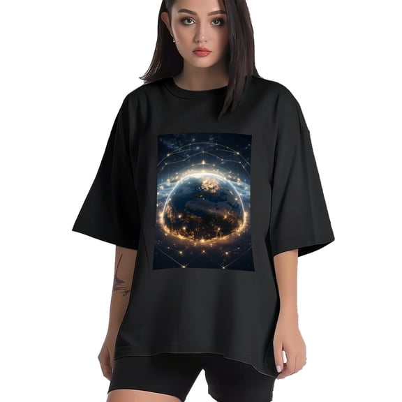 Plus Size Shirt for Women Black Tops for Women Short Sleeves Shirt for Women Science Fiction Earth T Shirt Crewneck Shirt for Women XS