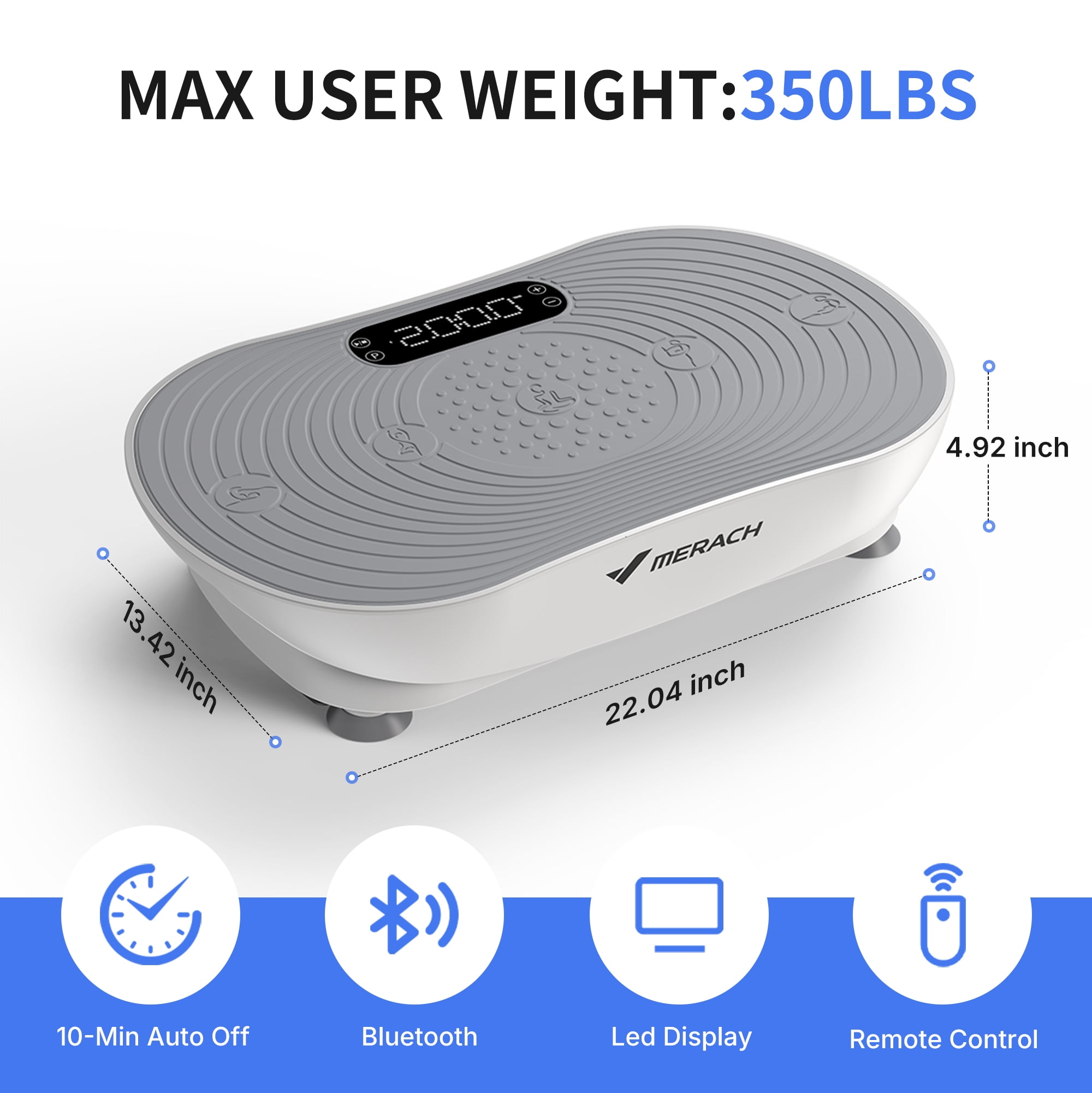 MERACH 350lbs Bluetooth Vibration Plate Exercise Machine, Resistance Bands Vibrating Plate for Exercise with LED Touch Screen, 99 Speed Levels, Home Gym Exercise Equipment