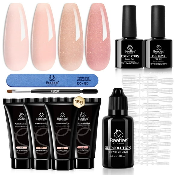 Kit de gel para extensiones de uñas Beetles Poly con 4 colores, rosa nude