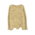 thumbnail image 3 of Fashionable Women Solid Cutout Knit Sweater - Irregular Hem Long Sleeve Pullover, 3 of 12