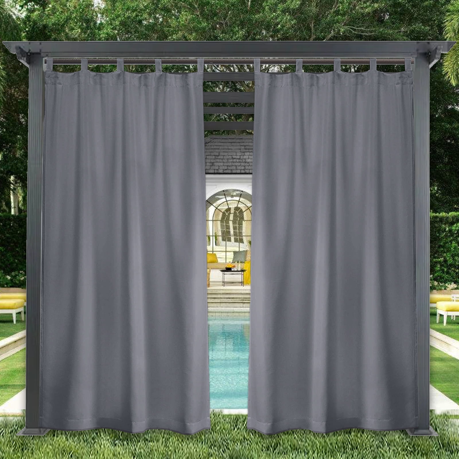 DONGPAI Outdoor Patio Curtains Waterproof 52" x 84" Blackout Tab Top Privacy Thermal Insulated Curtains for Pergola Porch, 1 Panel, Dark Gray