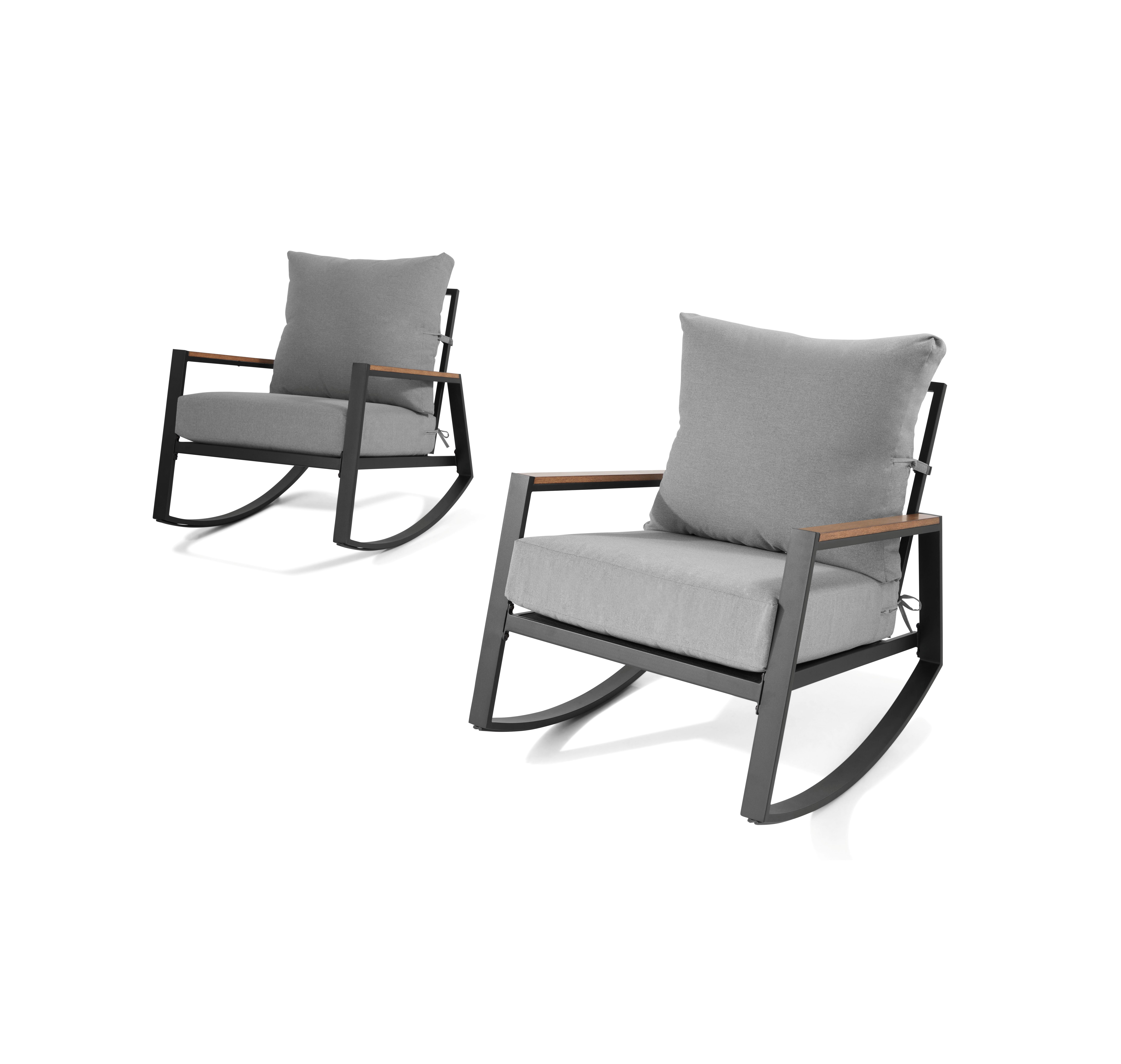 Better Homes & Gardens Marlow Outdoor 2pk Patio Rocking Chairs, Black Frame/Gray Cushion