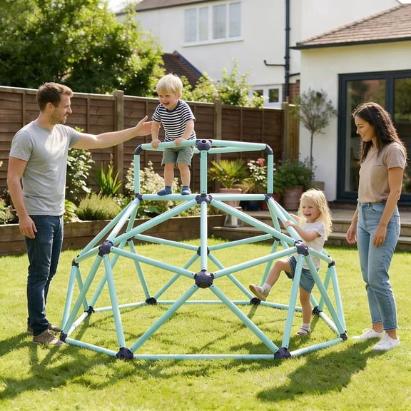 Kdymod 6ft Climbing Dome with Top for Kids Ages 3-8, Indoor/Outdoor Jungle Gym Playset, Dual Safety-Lock Geometric Climber, Easy Assembly Backyard Playground Equipment, Blue.