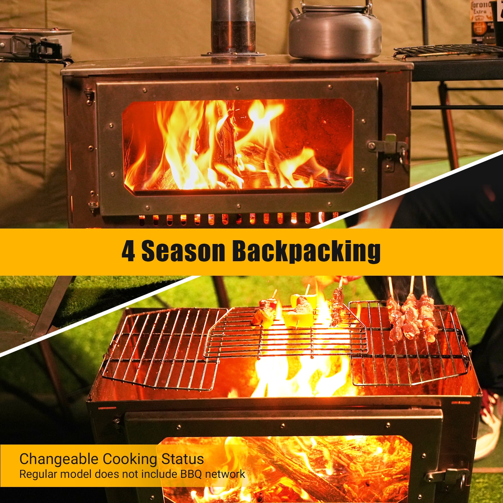 COZONY Stainless Steel Camping Tent Stove w/ Pipe & Bag,grill net， Portable Wood Burning Stove for Outdoor Cooking