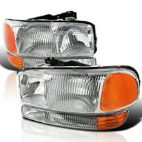 Spec-D Tuning Chrome Headlights   Bumper Lights Compatible with 1999-2006 GMC Sierra Yukon 1500 2500 3500 , Left   Right Pair Headlamps Assembly
