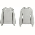 thumbnail image 5 of Mrat Women Long Sleeve Sweater Tops Women Fashion Round Neck off the Shoulder Long Sleeve Solid Sweater Tee Tops Long Sleeve Sweater Tops for Women S-5 Gray S, 5 of 5