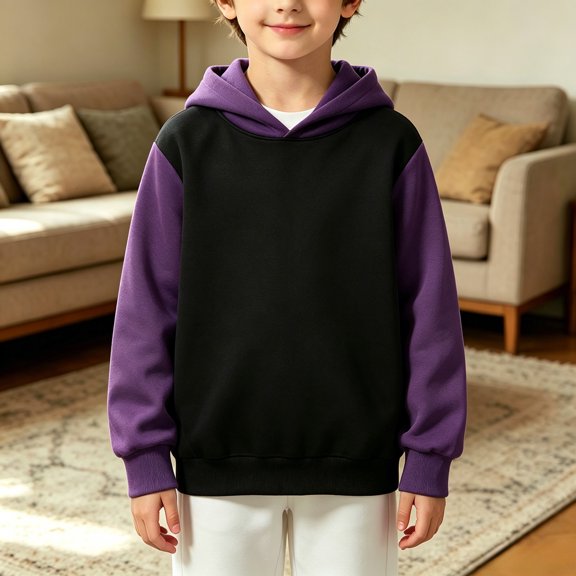 CUZIBR Kid Boys Halloween Graphic Pullover Hoodie Color Block Raglan Long Sleeve Ribbed Hem Casual Children Hooded Sweatshirt For Boys Daily Outdoor School ,Black,9-10 Years