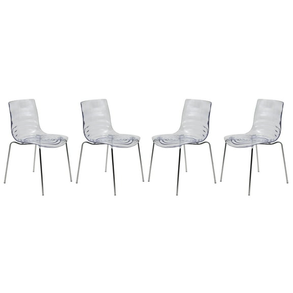 LeisureMod Dining Chair in Polycarbonate with Chrome Legs and Ripple Design Lightweight Easy Assembly for Modern Home, Kitchen, Cafes Astor Collection Set of 4