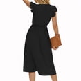 thumbnail image 3 of Robe Décontractée Unie Col en V Taille Fraîche pour Femmes, 3 of 5