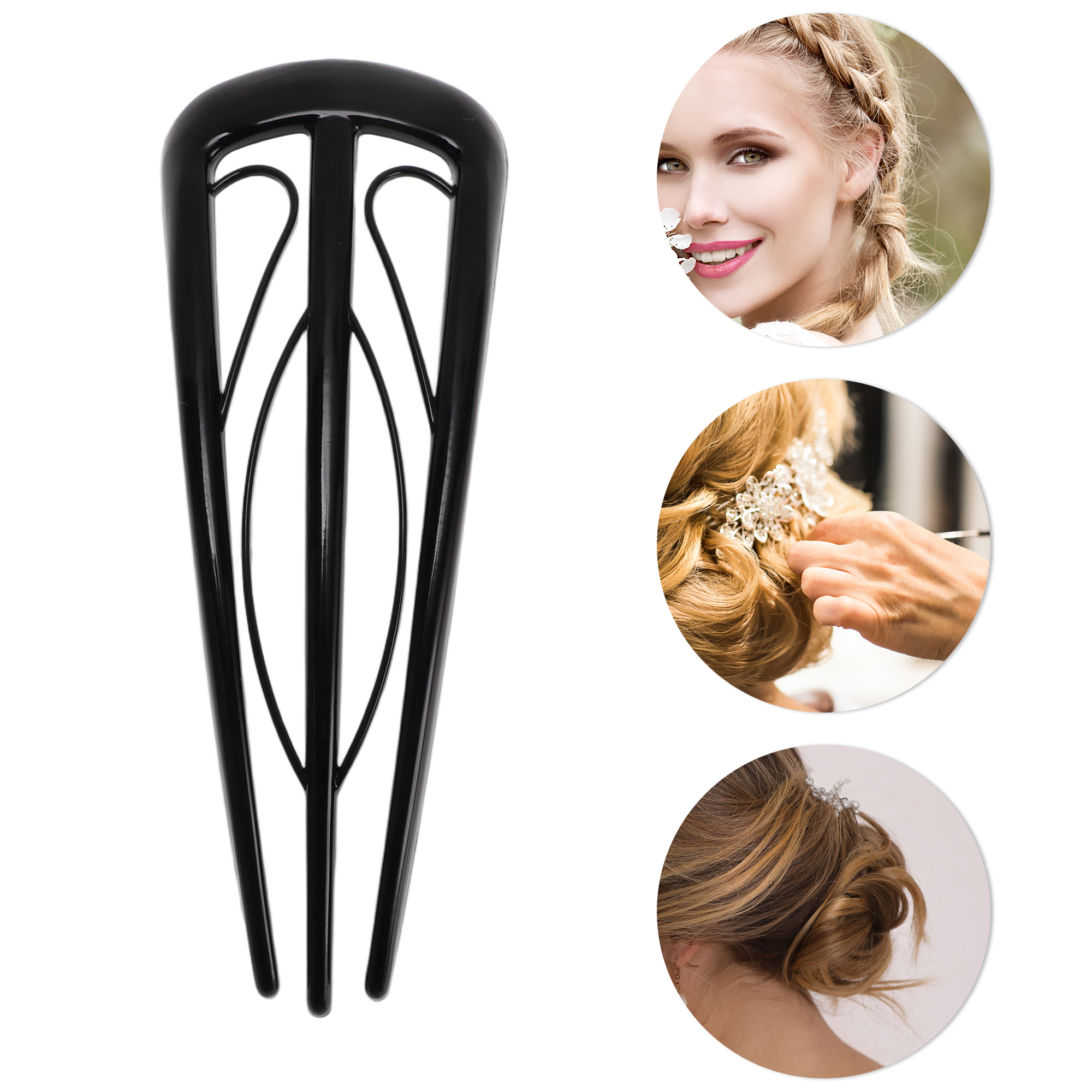 Unique Bargains U-shaped Hair Pin 4.33"x1.57" 1 Pcs Glossy Black