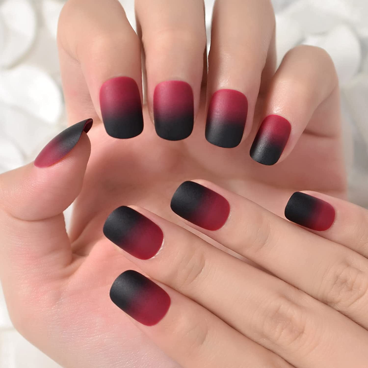 Ungkarl median kvælende Rubber Matte Dark Red Black Press on False Nails Short Squoval Salon DIY  Manicure Reusable Fake Acrylic Nail Art Tips for Daily with Jelly Adhesive  Tabs Nail File - Walmart.com