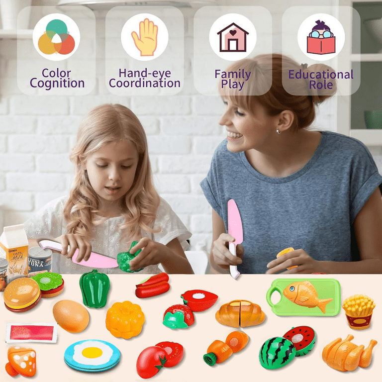 Cutting Fruits Vegetables Set, 20 Pack Play Kitchen Plastic Cutting Food  for Kids, Pretend Play Kitchen Toys, Educational Food Toys for Children  Girls