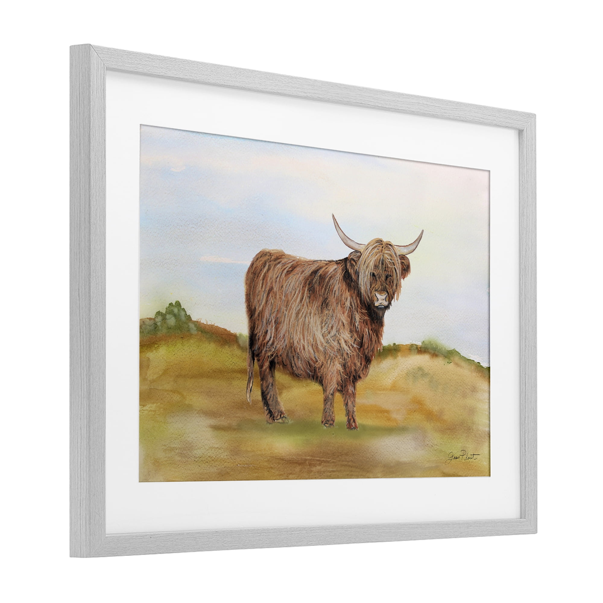 Farm Animal In Pasture Gray Framed Print Under Glass, design by Jean Plout