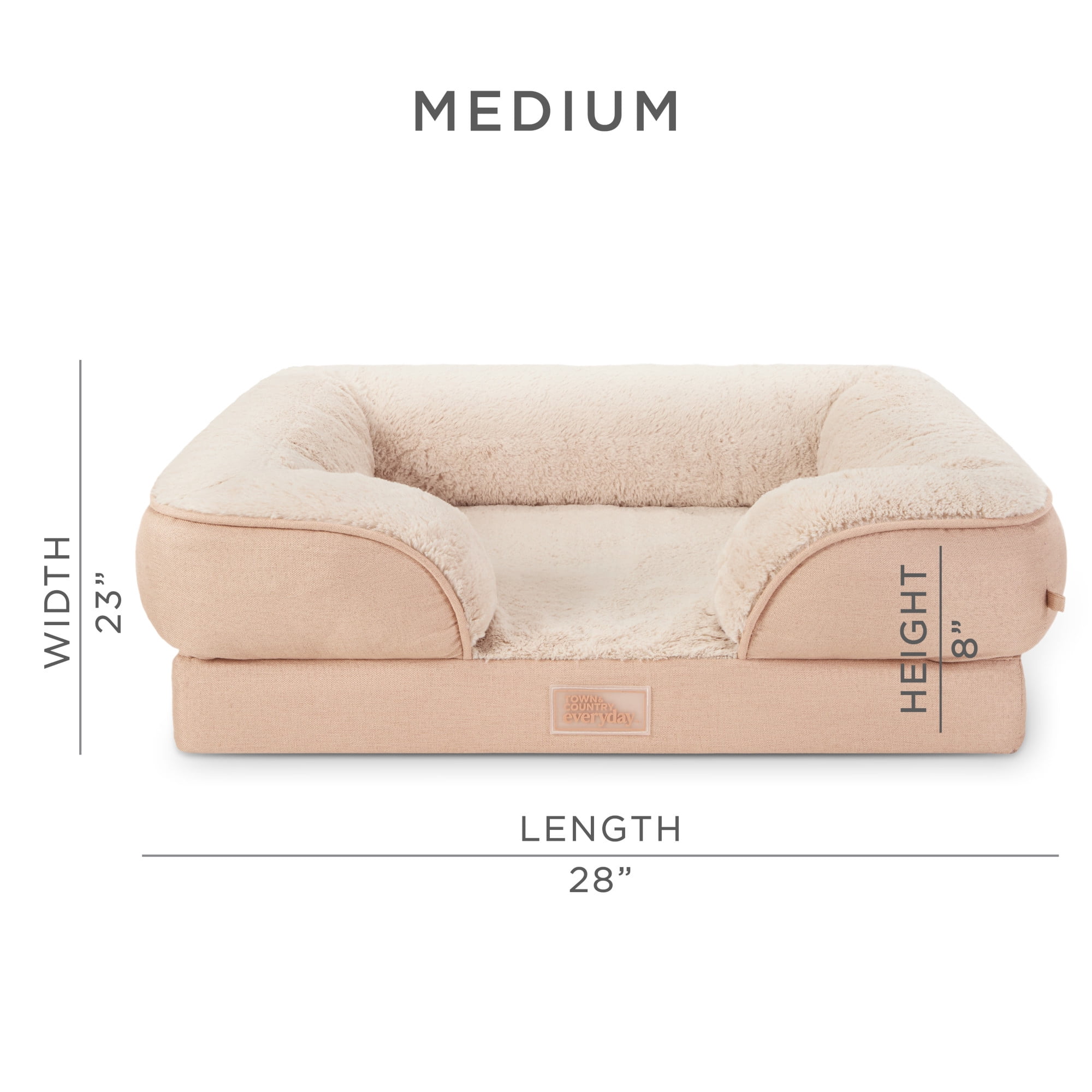 TOWN & COUNTRY EVERYDAY CuddleTown Comfy Solid Bolster Sofa Pet Bed, Supportive & Calming Egg Crate Foam, Water Repellent, Non-Slip Bottom, Machine Washable Cover, Warm Taupe, Medium 28"x23"x8"