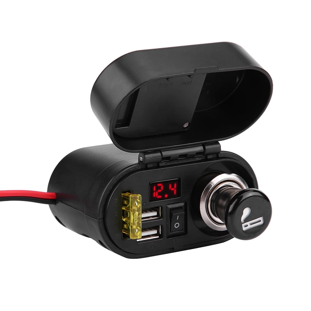 Motorcycle Dual USB Charger,Motorcycle Charger,Waterproof Motorcycle Dual USB Phone GPS Charger Adapter W/ Cigarette Lighter Socket & Voltage