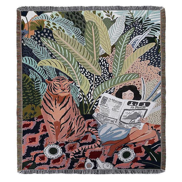 1 Pice 160x130cm Couverture Plaid Tigre Et Femme Tricote Dcore Avec Des Franges Bohme Simple Doux Confortable Protger Contre Le Froid Pour Canap S