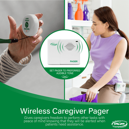 Smart Caregiver Two Call Buttons Wireless Caregiver Pager for Fall Prevention and Elderly Assistance | Caregiver Call Button with Wearable Lanyard | Nurse Call Alert System with Up to 300' Range