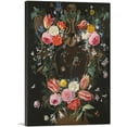 thumbnail image 1 of ARTCANVAS Ivy Covered Sculpted Cartouche Adorned Flowers Including Roses Tulips Lillies Canvas Art Print by Jan Van Kessel Elder - Size: 26" x 18" (0.75" Deep), 1 of 9