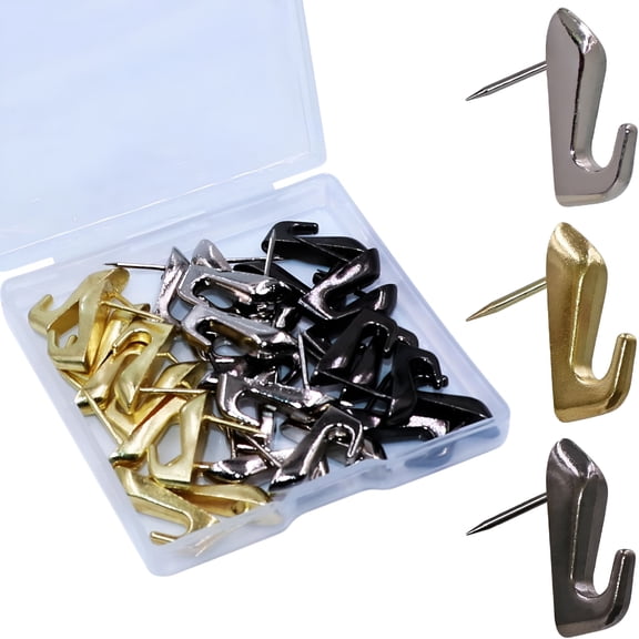 LAMIRO 30 PCS Push Pin Picture Hooks,Thumbtacks for Wall Hanger,Picture Hanging Nails for Wall,Decorative Thumb Tacks for Hanging,Bulletin Board Hooks (Silver & Gold & Black)