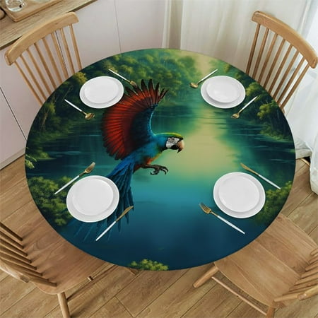 

Ullo0ord theme Round table cloth Parrot over an island pattern Wipeable TableCloths Cover Mat Spill Proof Table Covers for Wedding/Banquet/Restaurant/Parties Green blue 42 -46