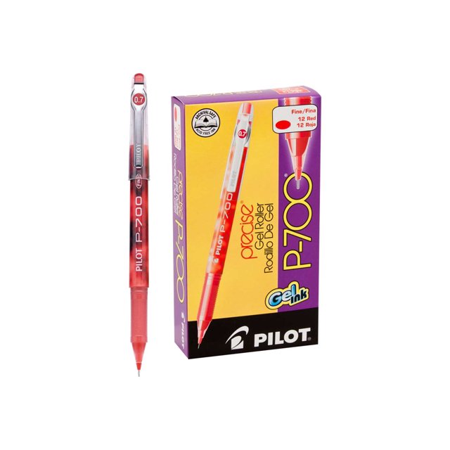 Pilot Precise P-700 Gel Ink Rolling Ball Pens Fine Point Red Ink Dozen Box (38612) Patented Precision Point Technology, Smooth Skip-Free Writing, Marbled Barrel