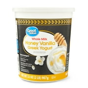 Great Value Honey Vanilla Whole Milk Greek Yogurt, 32oz Cup (Plastic Container)