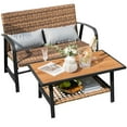 thumbnail image 2 of Costway 2 PCS Patio Rattan Loveseat  Coffee Table Set  Padded Back & Seat Pillow Quick Dry, 2 of 10