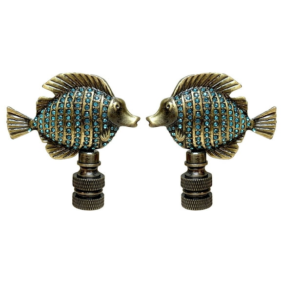 Royal Designs Emerald Fish Design 2.25"" Lamp Finial for Lamp Shade Antique Brass Set of 2
