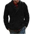 thumbnail image 3 of IYTR Men's Double Breasted Cable Knit Warm Pea Coat Notched Lapel Thickened Winter Cardigan Sweater with Pockets Black XL, 3 of 5