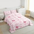 thumbnail image 4 of Feelyou Kawaii Pink Ribbon Bedding Comforter Set for Kids, Fashion Bow-tie Bow Twin Comforter Sets, Cartoon Love Heart Reversible Bedding Set, Luxury Bedroom Decor, 2pcs, 4 of 9